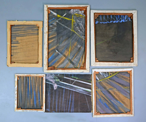 Canvas fragments cut from Francis Bacon's (1909-1992) 'Screaming Pope' paintings. Five of the six have been authenticated. Courtesy Ewbank's.